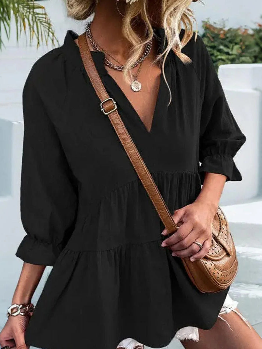 LilyWish Simple Plain 3/4 Sleeve Top