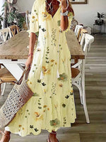 Women¡¯s Floral Print V-Neck Half Sleeve Casual Maxi Dress