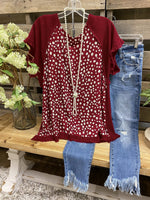 LilyWish Cuffs Frosted Polka Dot Stitching Blouse