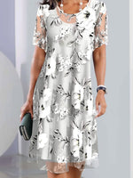Women's Floral Print Mesh Sleeve A-Line Midi Dress