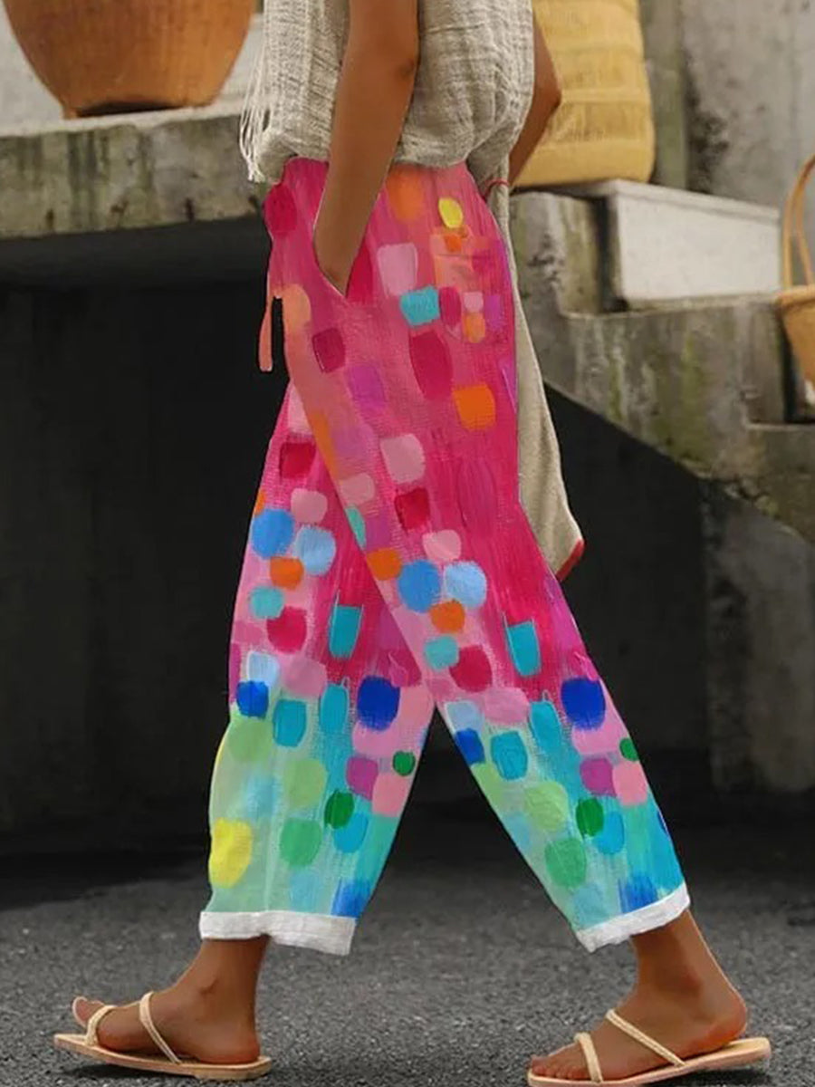 LilyWish Color Block Elastic Waist Pants