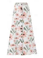 LilyWish Women's Floral Printed Graphic Straight Fashion Split Button Maxi High Waist Skirt