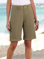 LilyWish Solid Color Buttons Zipper with Pockets Shorts