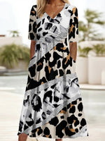 V-Neck Short Sleeve Midi Dress