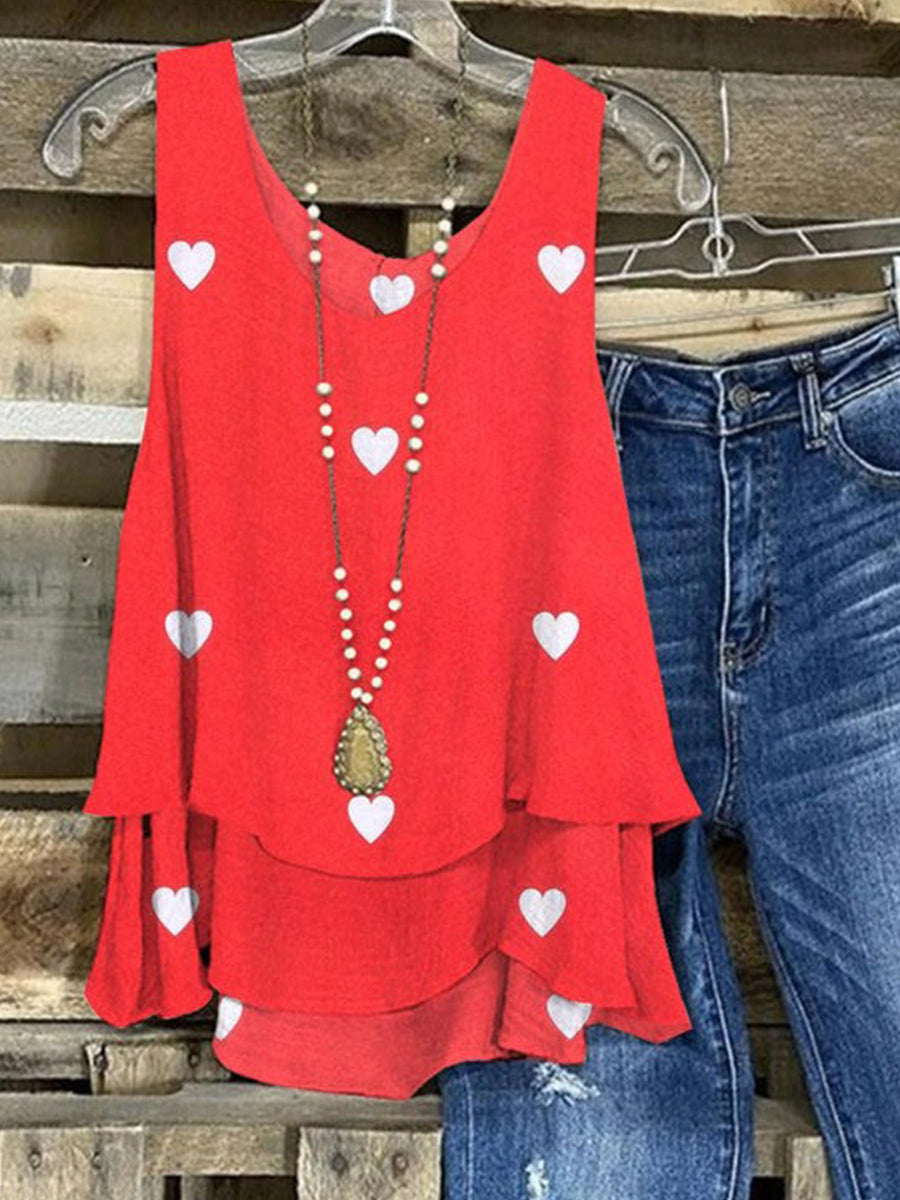 LilyWish Red Heart Print Sleeveless Tank