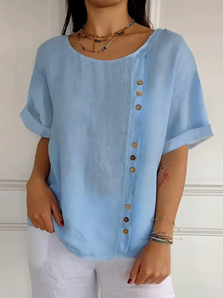 LilyWish Dreamy Round Neck Short Sleeve Plain Top