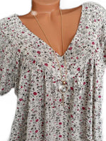 LilyWish Print Floral Short Sleeve V-neck Blouse