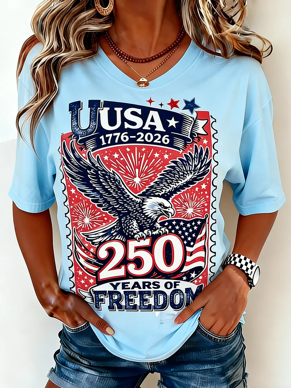 Women's Independence Day Graphic Print Crew Neck Casual Short Sleeve T-Shirt