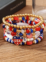 America 250 Freedom Patriotic Multi-Layer Beaded Bracelet Stack