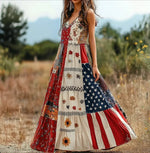 Independence Day Floral & Flag Print Sleeveless V-Neck Maxi Dress