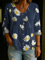 Florl Pattern Linen And Cotton Casual Shirt