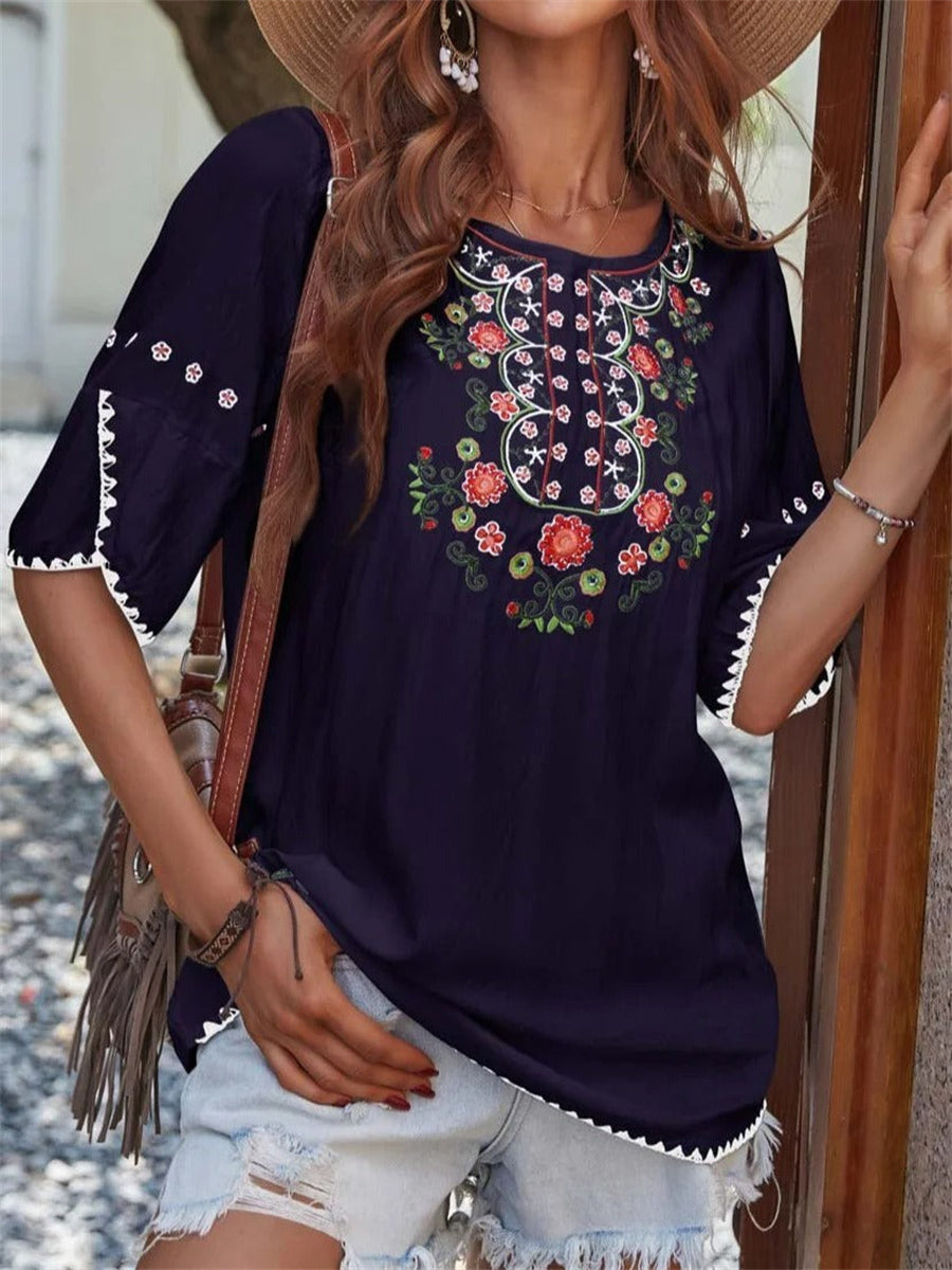 Casual Crew Neck Floral Blouse