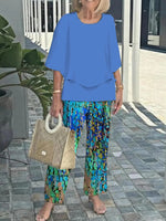 Trendy Blue 3/4 Sleeve Two Piece Set