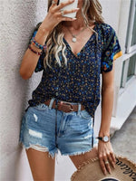 Women's Resort Style Bohemian Print V-Neck Short Sleeve Shirt