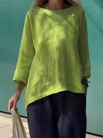 Women’s Solid Cotton Loose Fit Long Sleeve Sleeve Casual Top