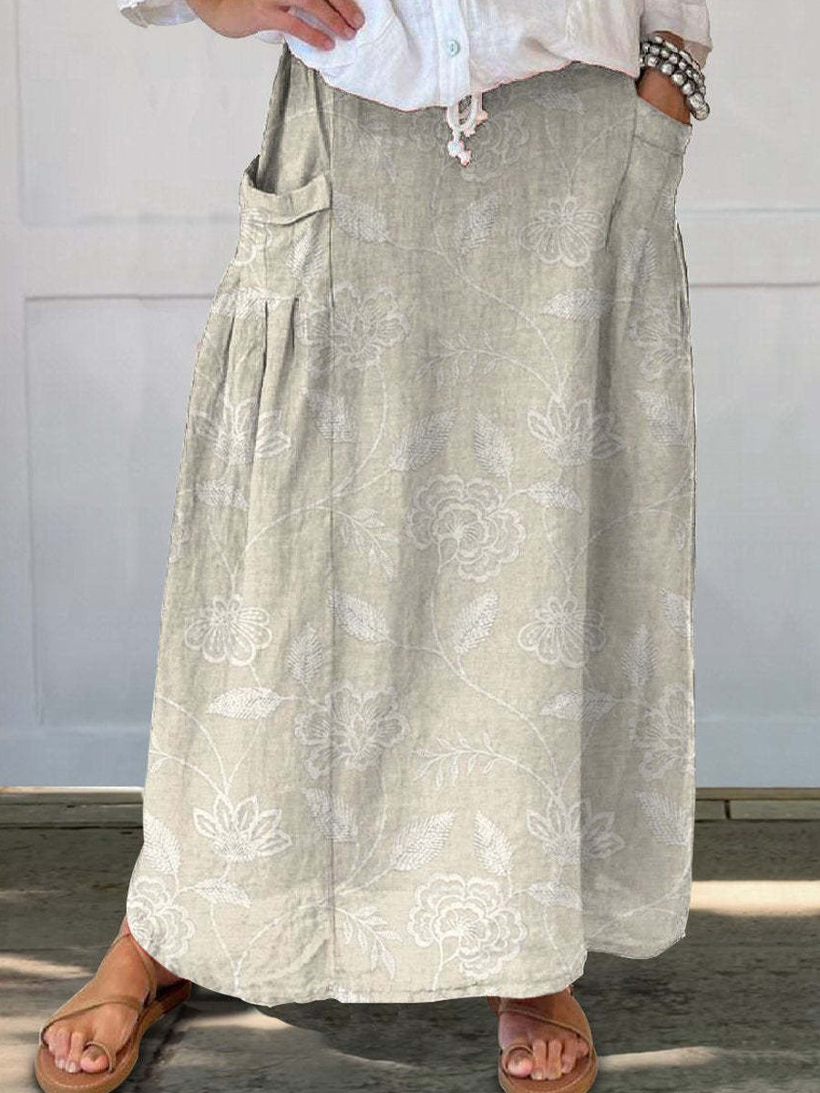 Vintage Floral Printed Artistic Pocket Skirt