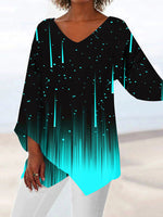 Black Casual Graphic Tops V-neck Long Sleeve Stripe Printed Blouse