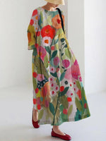 Popular Round Neck Long Sleeve Floral Print Maxi Dress