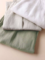 Solid Pockets Elastic Cotton Casual Straight Pants