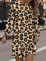 Casual Round Neck Long Sleeve Leopard Dress