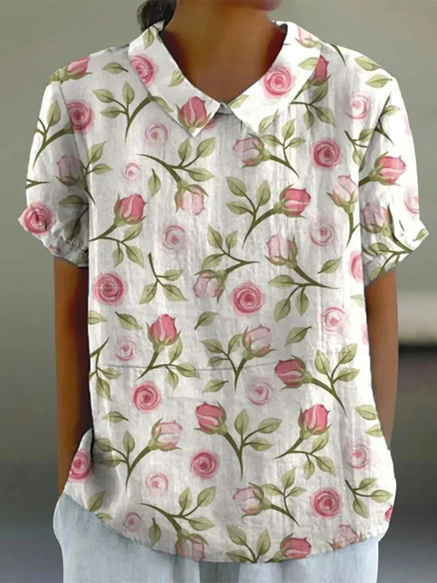Casual Floral Print Short Sleeve Blouse