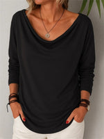 Black V-neck Long Sleeve Plain Blouse