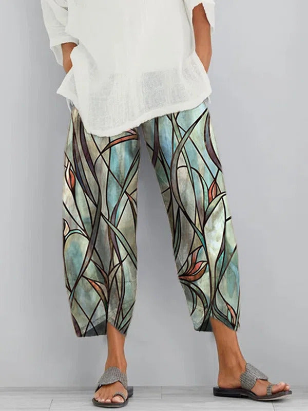 Multi Casual Abstract Printed Pants with Pockets