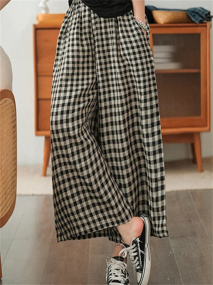 Artistic Plaid Drawstring Loose Pants