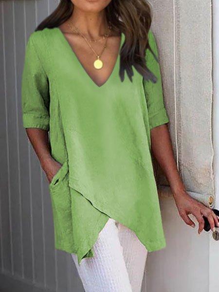 Half Sleeve Irregular Asymmetrical Casual Blouse
