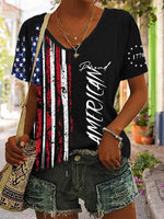 Casual Flag V Neck Short Sleeve T-Shirt