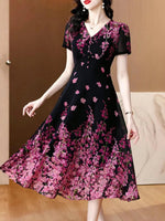 LilyWish Trendy V-Neck Floral Print Midi Dress