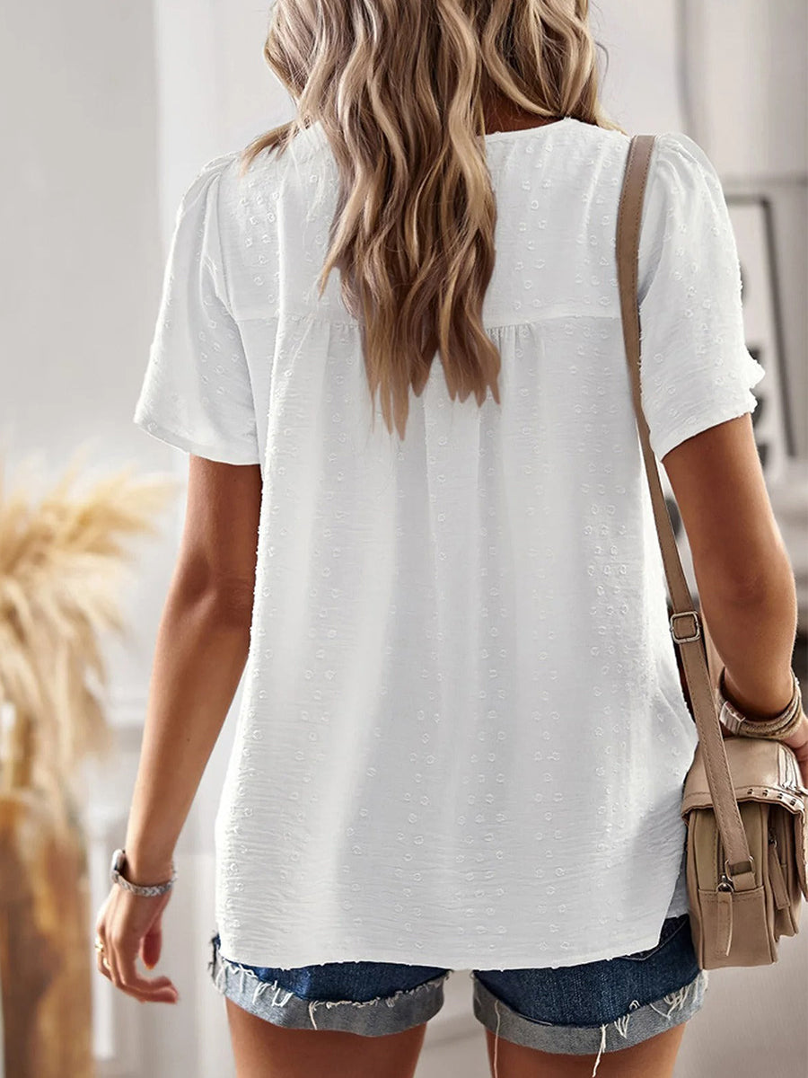 LilyWish Loose Plain Casual Lace Short Sleeve Shirt