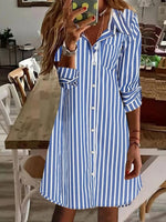 LilyWish Women's Shirt Collar Striped Casual Dress