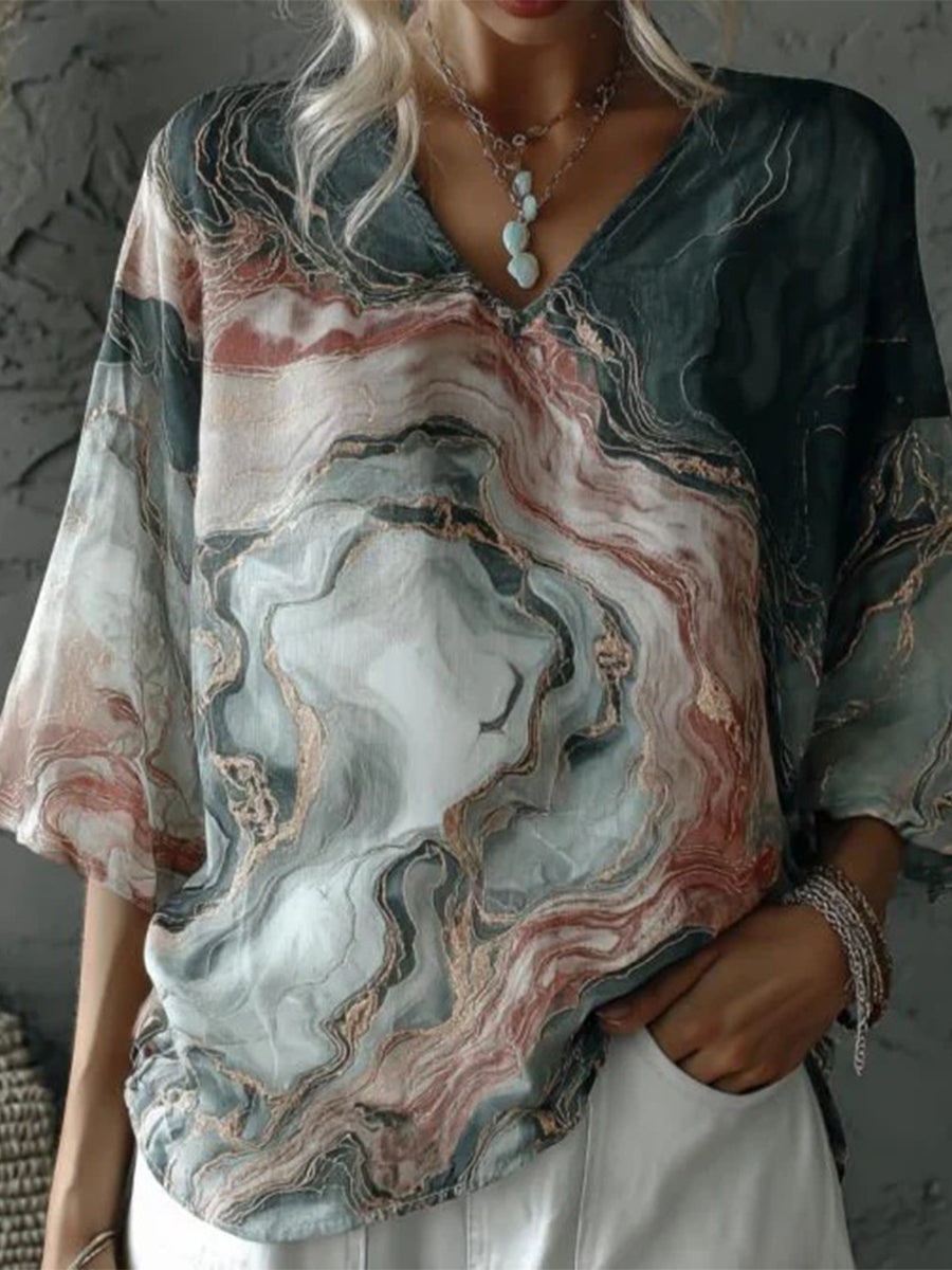 LilyWish Dreamy V-Neck 3/4 Sleeve Top