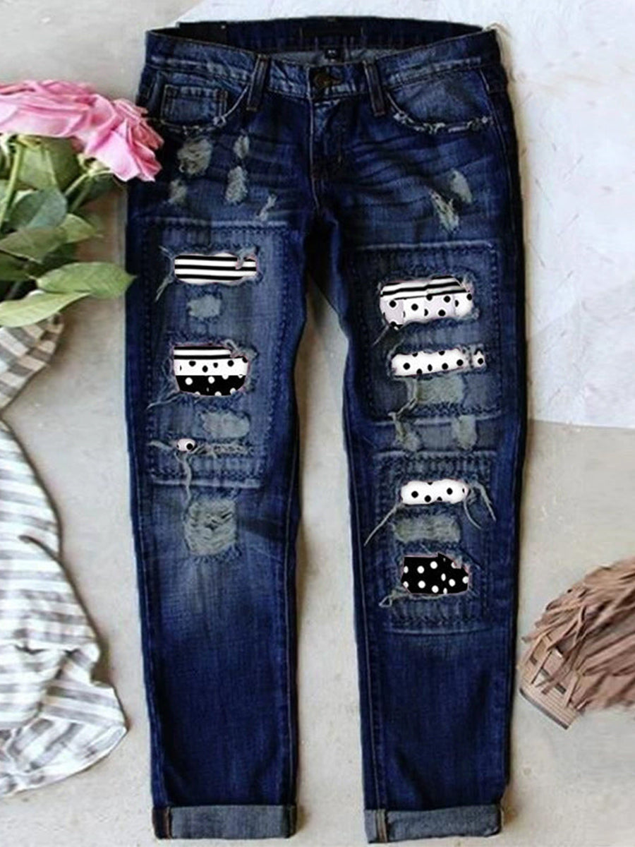 LilyWish Stretch Ripped Frayed Raw Hem Distressed Jeans