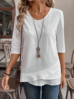 LilyWish Simple White Plain Round Neck Top