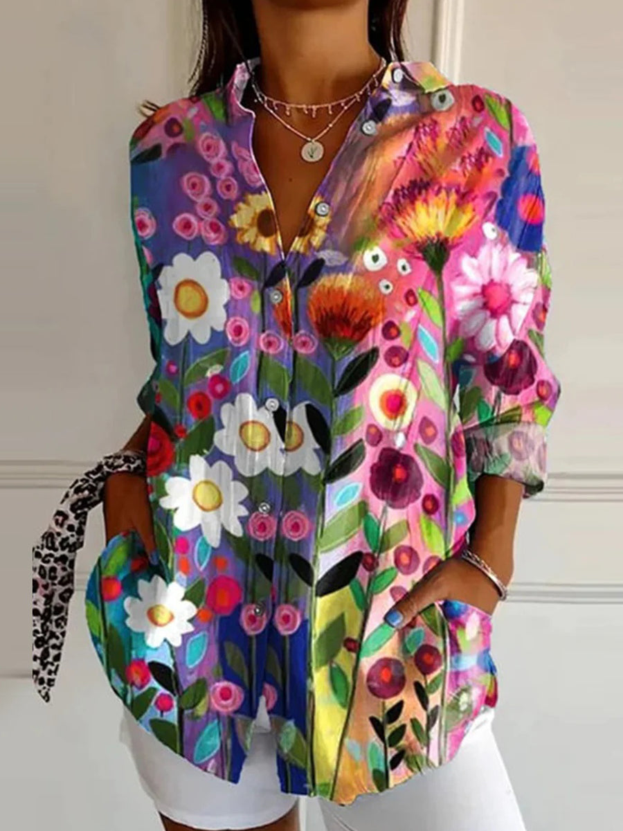 LilyWish Floral Print Long Sleeve Shirt