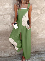 Women's Green Floral Print Wide-Leg Sleeveless Jumpsuit