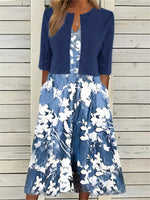 LilyWish Floral Printed Crew Neck Half Sleeve Casual Two Piece Midi Dress