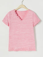 Casual Solid Embroidery V-neck Short Sleeve T-shirt