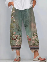 LilyWish Green Casual Floral Printed Daily Pants