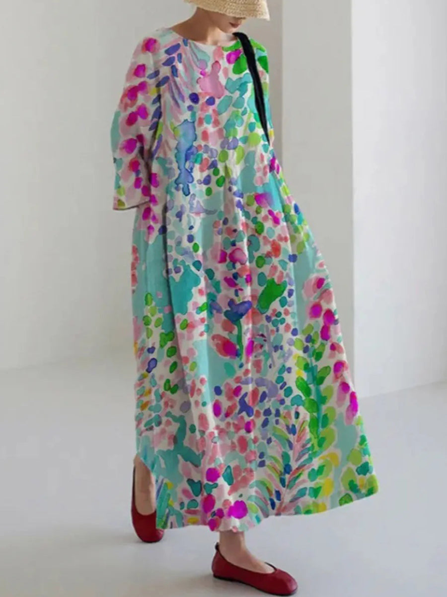 Round Neck Long Sleeve Maxi Dress