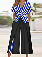 Blue Short Sleeve Two Piece Set