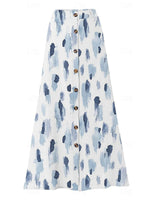 Women's Floral Printed Graphic Straight Fashion Split Button Maxi High Waist Skirt