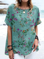 LilyWish Green Summer Floral Round Neck T-Shirt