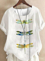 LilyWish Chic Round Neck Short Sleeve White Top