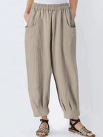 LilyWish Casual Solid Paneled Side Pockets Elastic Folds Harem Pants