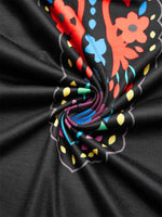 Black Floral V Neck Boho Midi Dress