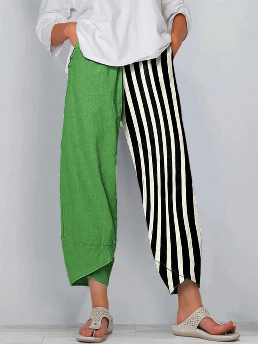 Women's Abstract Geometric Art Print Cotton And Linen Casual Pants