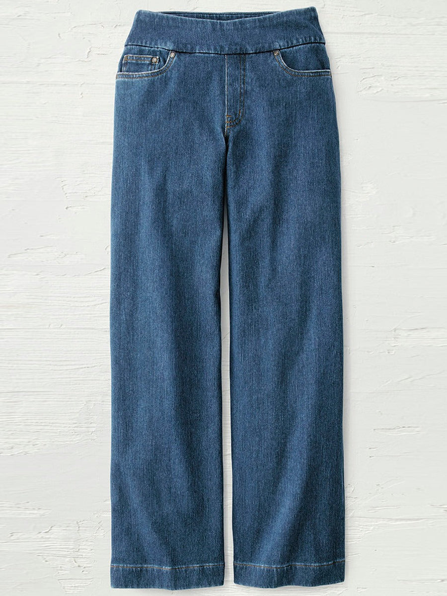 Knit Denim Wide-Leg Casual Jeans